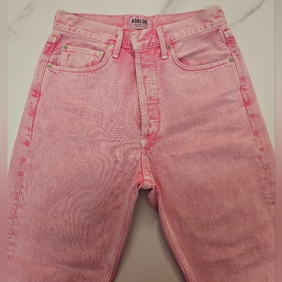 AGOLDE Riley High-Rise Straight Crop Jeans Potion Pink Distressed - Picture 8 of 10